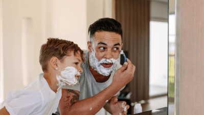 dad and son shaving beard