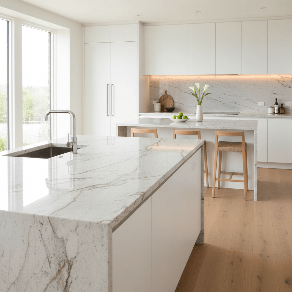 white granite kitchen countertops