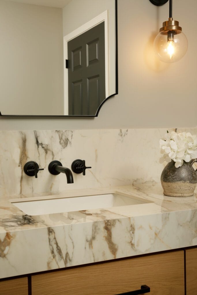 Macchia Vecchia porcelain mitered vanity countertop in Buford GA