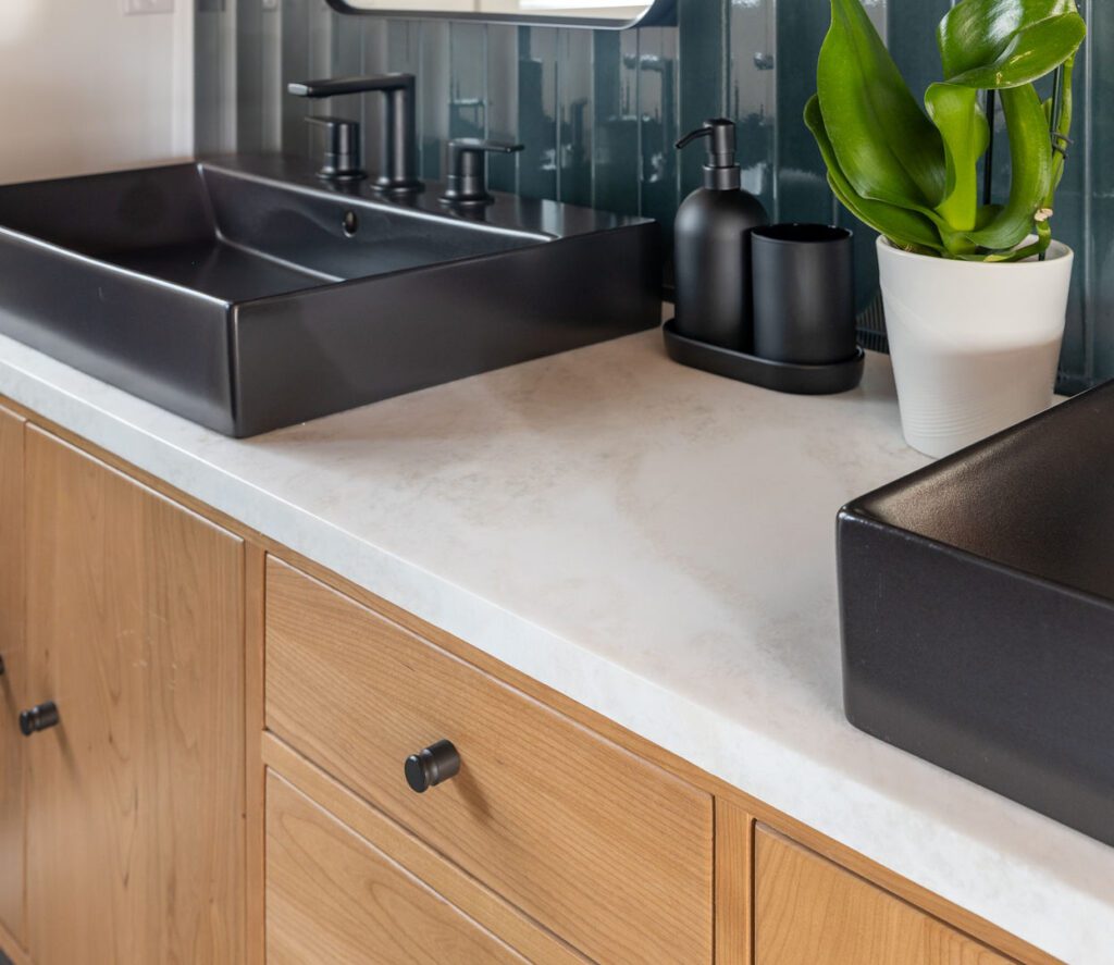Honed Rhino White primary bath — double vanity, Doraville GA | GMS