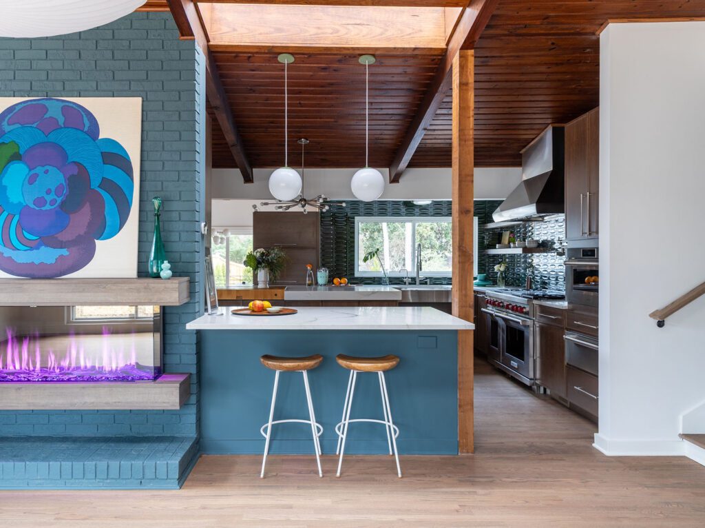 Mont Blanc Quartzite kitchen — beamed wood ceiling, Doraville GA | GMS
