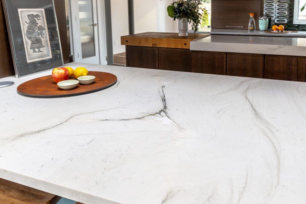 Mont Blanc Quartzite kitchen — island overhead, Doraville GA | GMS