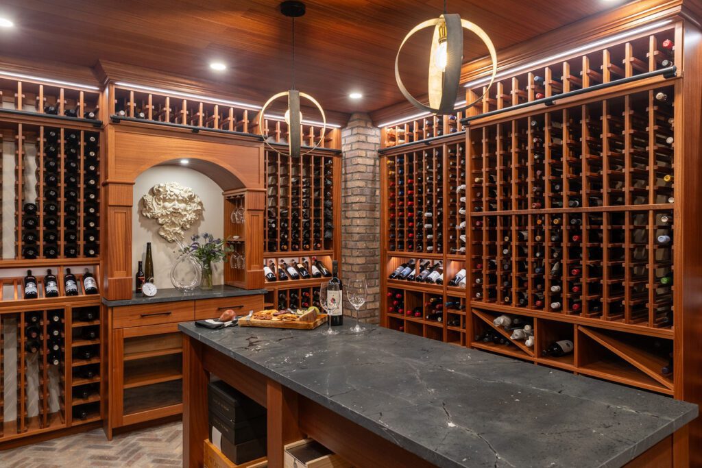 Black Diamond Quartzite wine cellar — wood wine racks, Doraville GA | GMS
