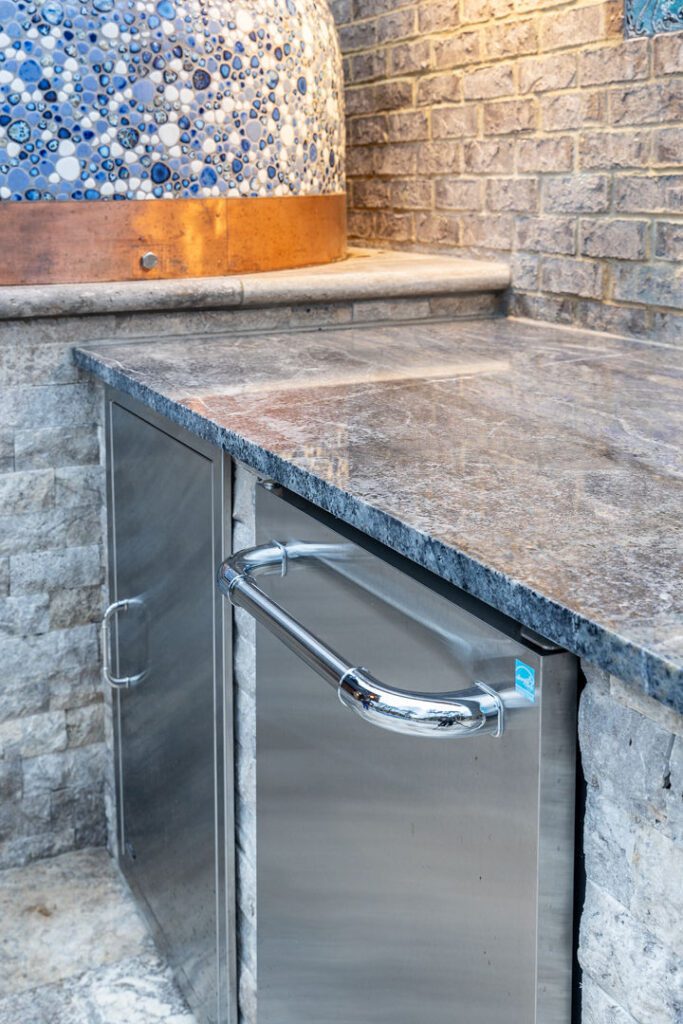 Victoria Blue Granite outdoor pizza kitchen — outdoor kitchen wide angle, Doraville GA | GMS